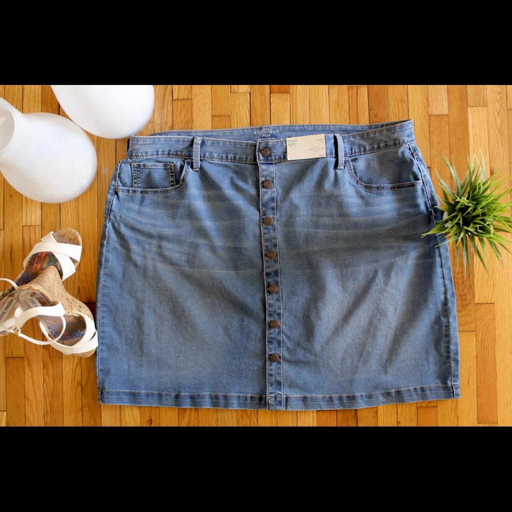 Plus Size Denim Mini Skirt w/ Buttons by Boutique